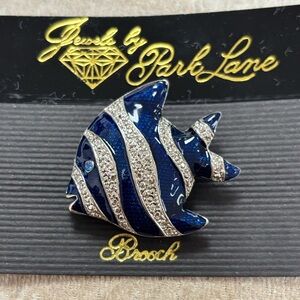 Brand New Park Lane Blue & Silver Tone Crystal Angelfish Brooch Pin Tropical